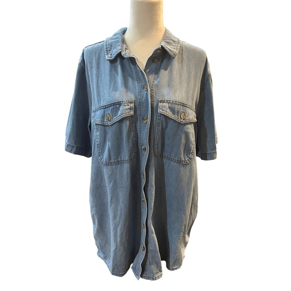 Universal Thread Women's Denim Shirt Dress Short Sleeve Button Down Blue Large - Picture 1 of 7